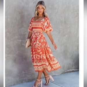 Rhodes Printed Smocked Midi Dress